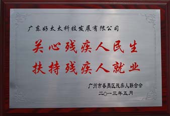 leyu·乐鱼荣获“2012年番禺区残疾人就业年审工作突出用人单位”
